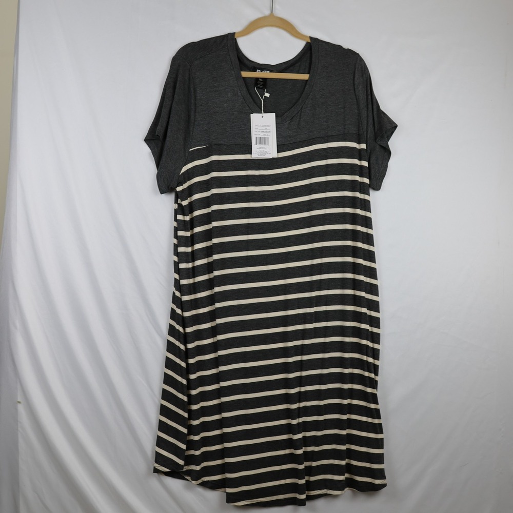 Relaxx Dress Womens 2XL Charcoal Ecru Striped Short Sleeve Soft‎ Stretch Casual
